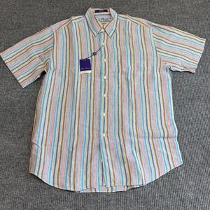 Alan Flusser Linen Button Down Shirt Men's Medium Short Sleeve NWT Lightweight